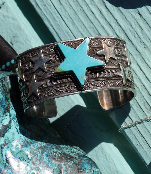 Sterling Silver Turquoise Star Cuff Bracelet