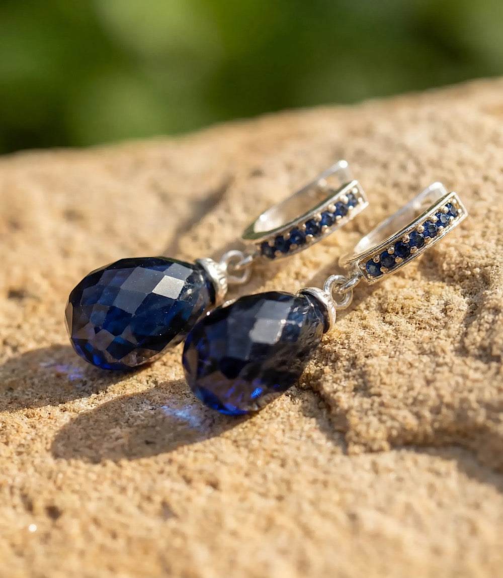 Sapphire Stone Huggie Earrings