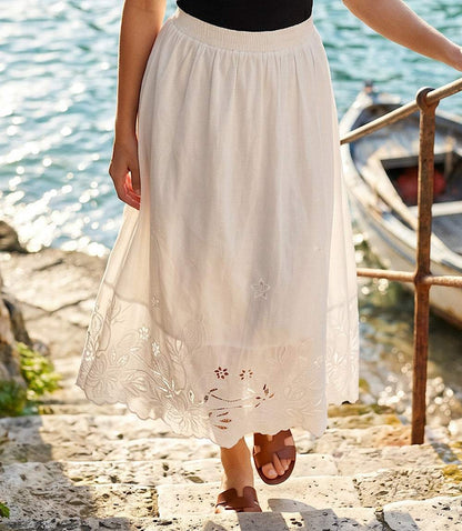 Cut-Out Embroidery Midi Skirt