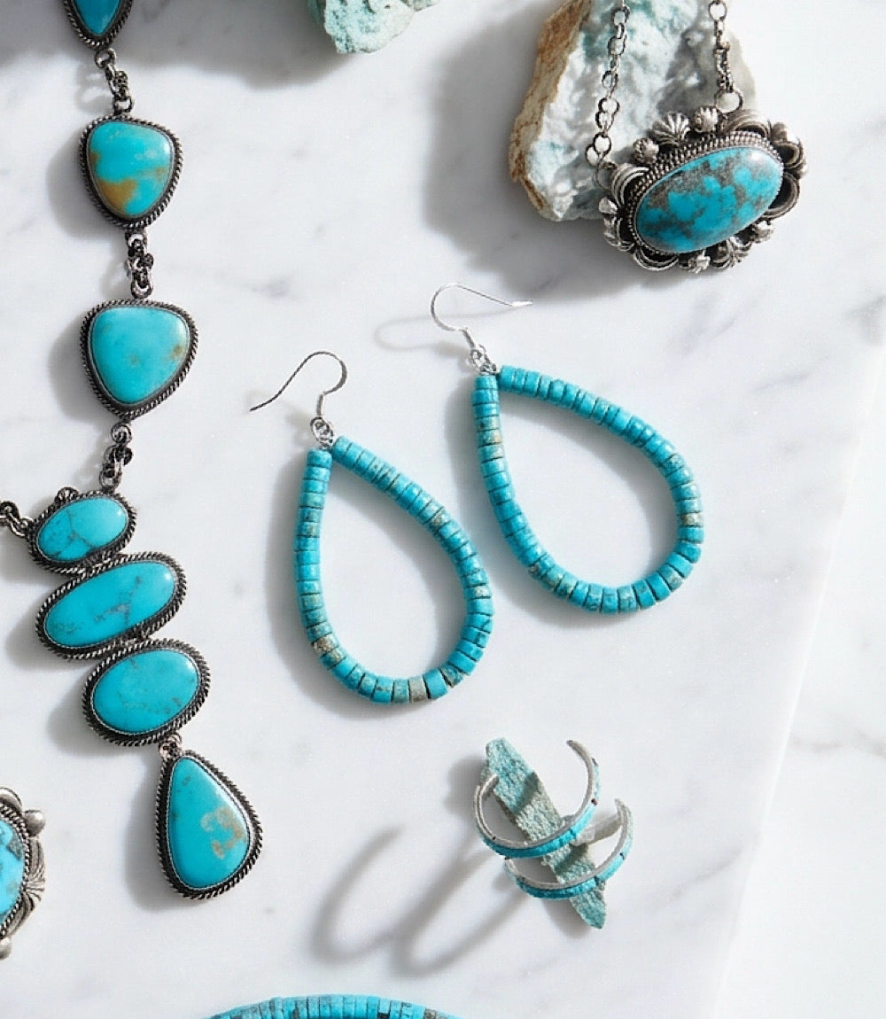 Kingman Turquoise Beaded Teardrop Earrings