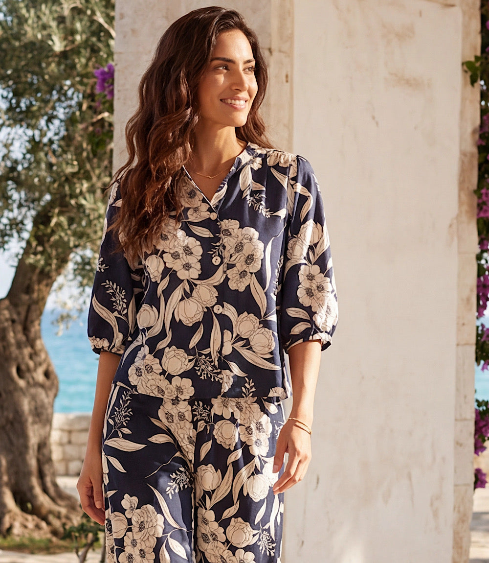 Puff Sleeve Button Front Top