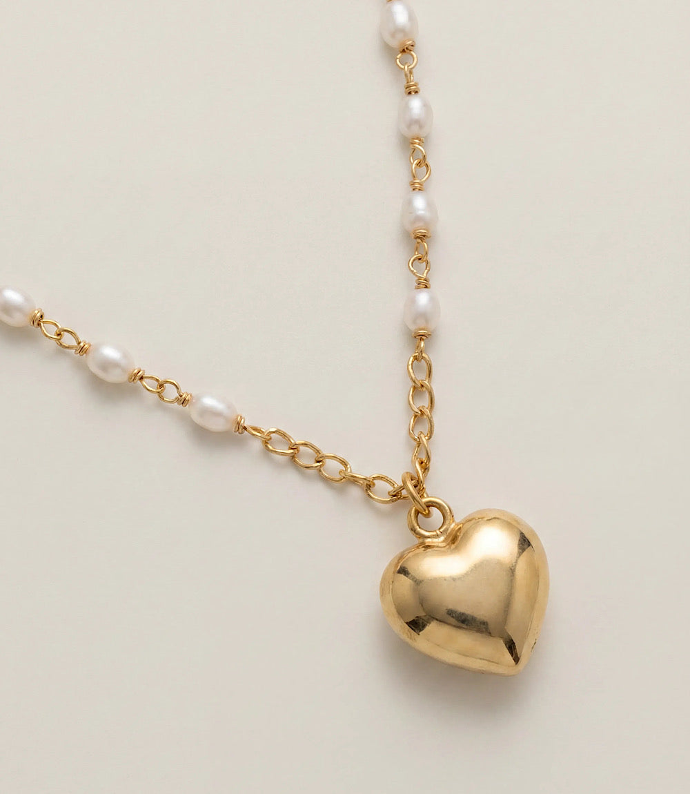 Beaded Pearl Heart Charm Necklace