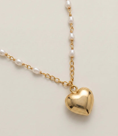 Beaded Pearl Heart Charm Necklace