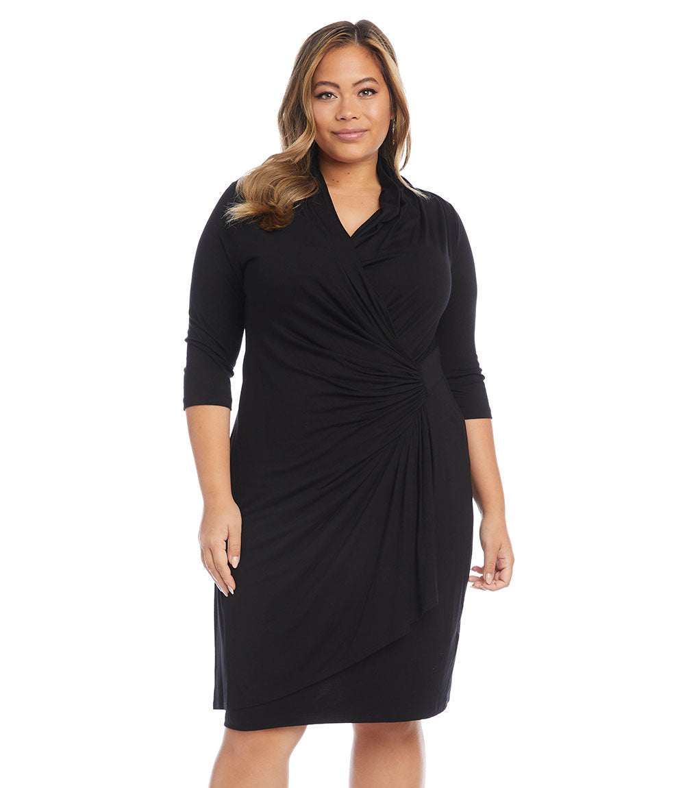 Plus Size 3/4 Sleeve Cascade Wrap Dress