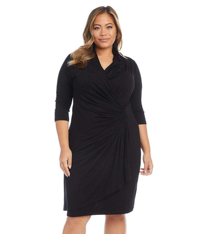 Plus Size 3/4 Sleeve Cascade Wrap Dress