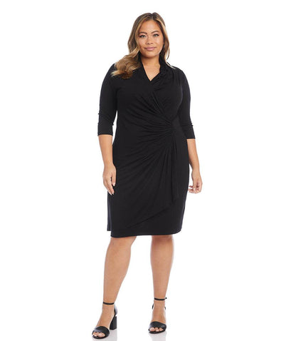 Plus Size 3/4 Sleeve Cascade Wrap Dress
