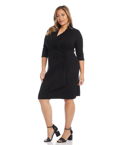 Plus Size 3/4 Sleeve Cascade Wrap Dress