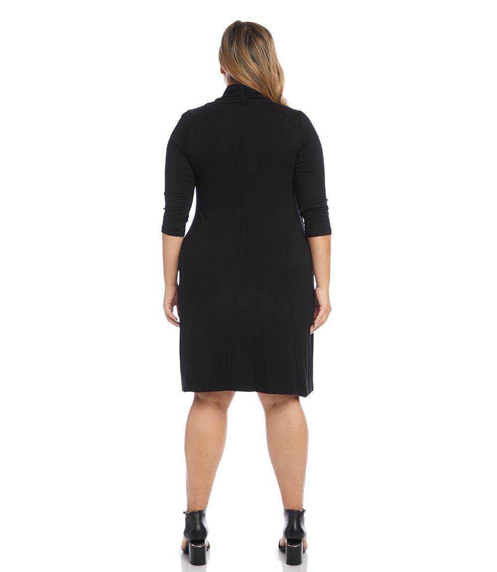 Plus Size 3/4 Sleeve Cascade Wrap Dress