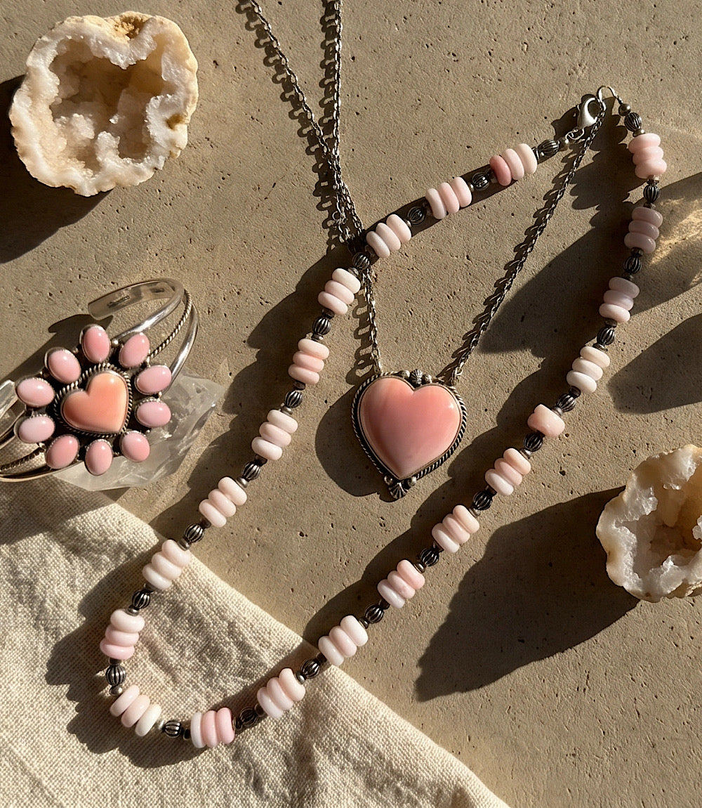 Pink Conch Heart Cuff Bracelet