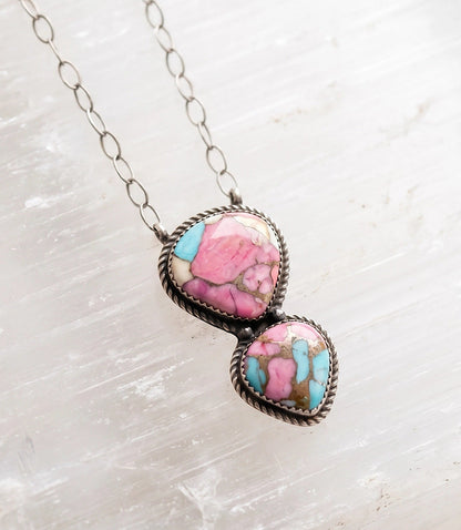 Cotton Candy Turquoise Double Teardrop Necklace