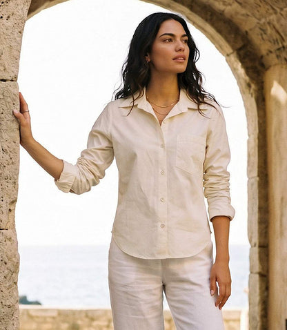 Ruched Sleeve Button-Up Shirt