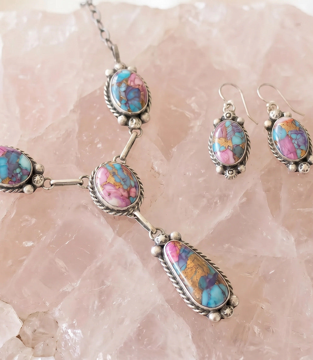 Dahlia Rose Turquoise Lariat Necklace And Earring Set