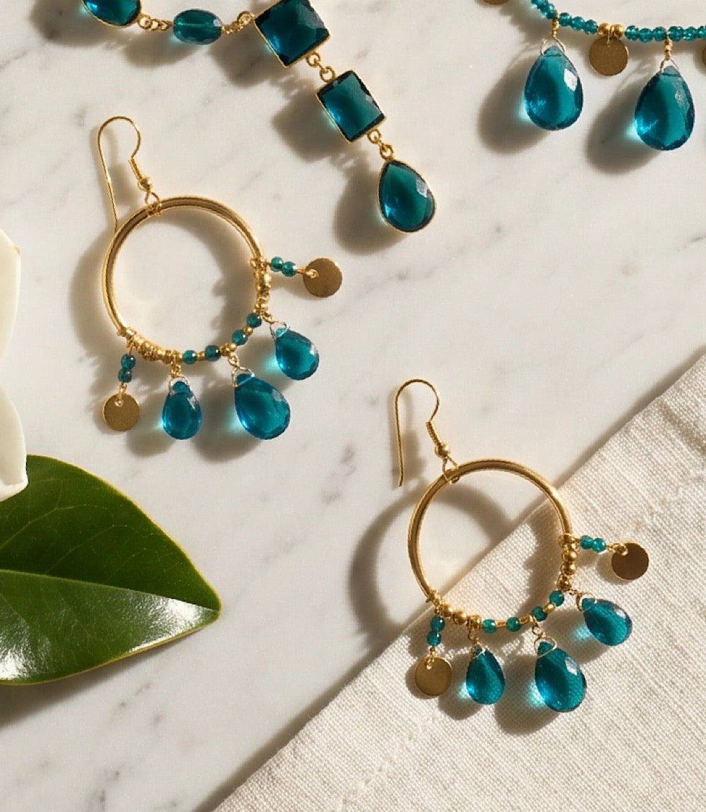 Teal Topaz Dangle Earrings