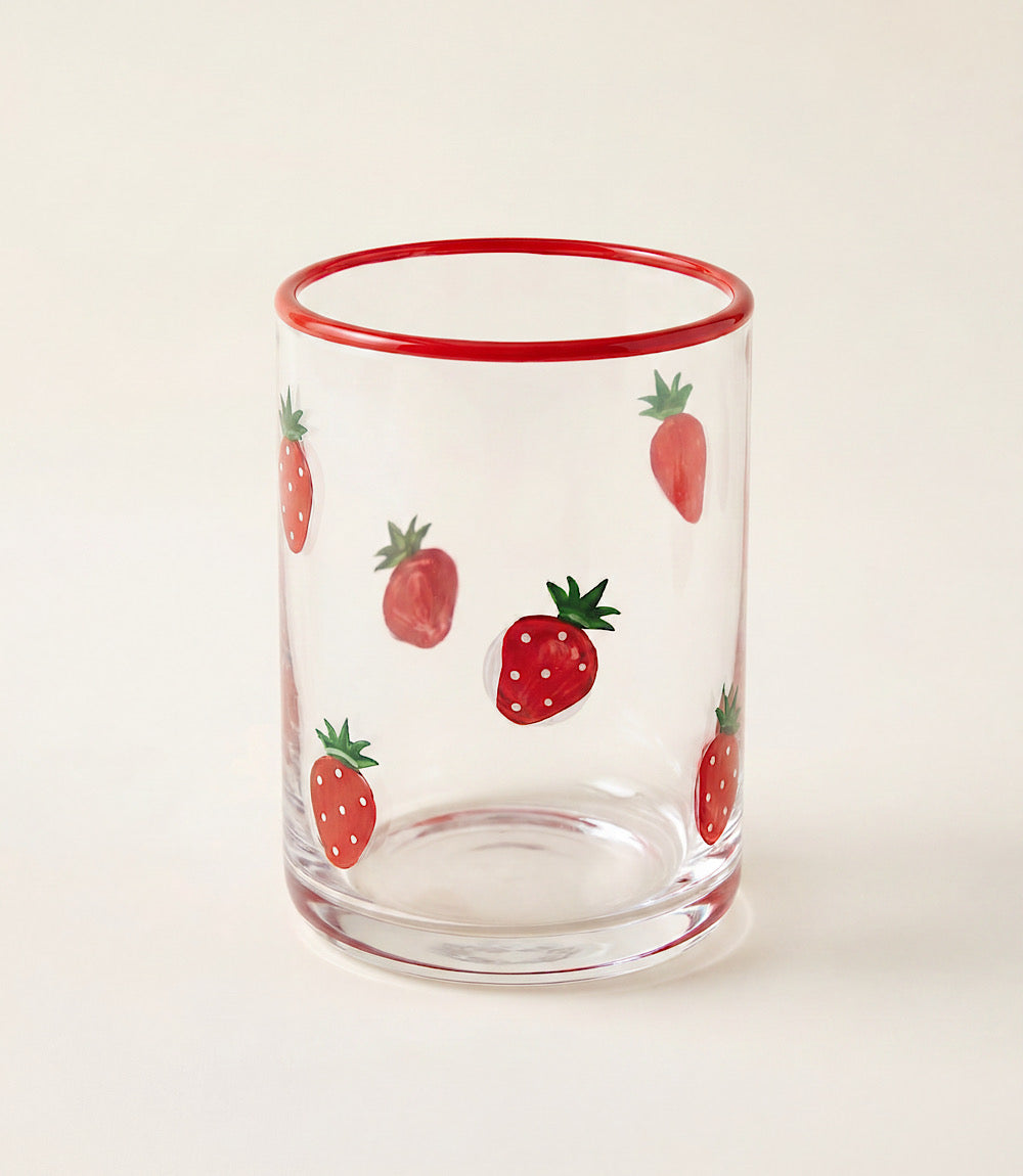 Strawberry Hand-Painted Drinking Glass