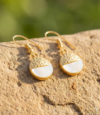 Pearl And Hammered Gold Disc Earrings