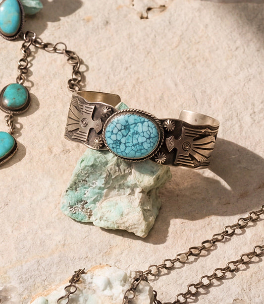 Kingman Turquoise Embellished Cuff Bracelet
