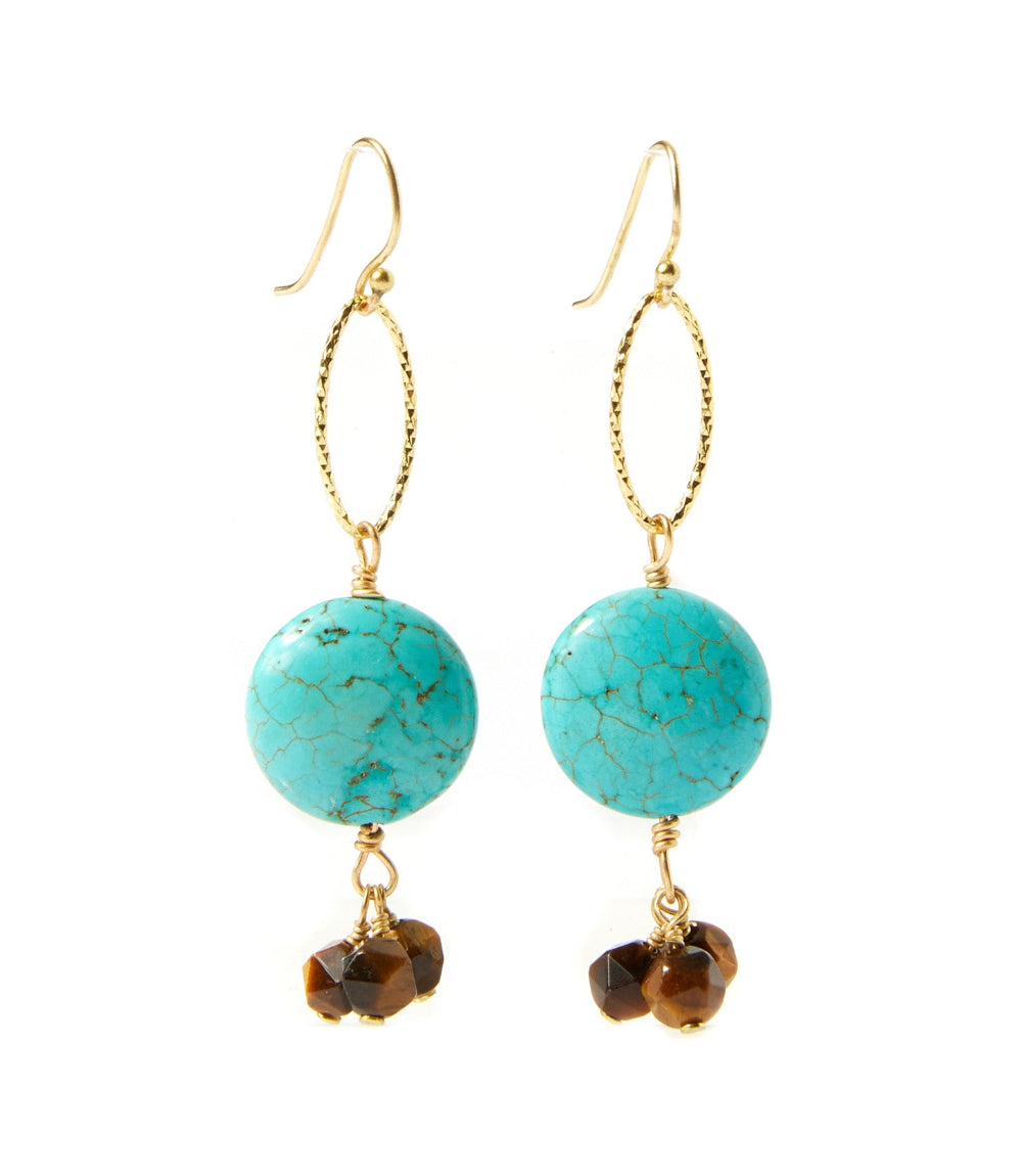 Tiger's Eye And Blue Magnesite Earrings