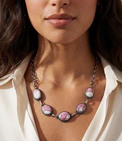 Embellished Cotton Candy Turquoise Link Necklace