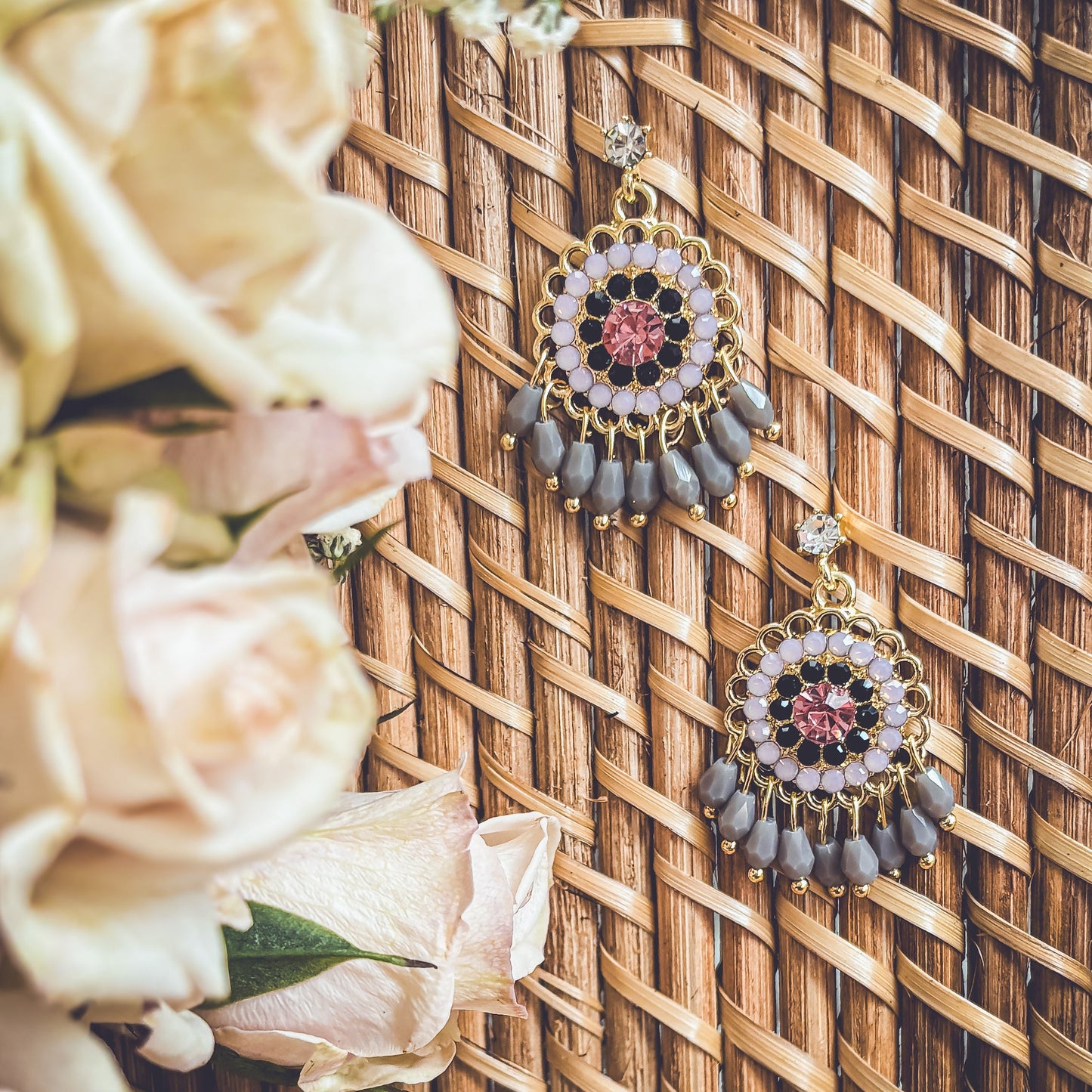 Beautiful Pink and Purple Crystal Drop Earrings