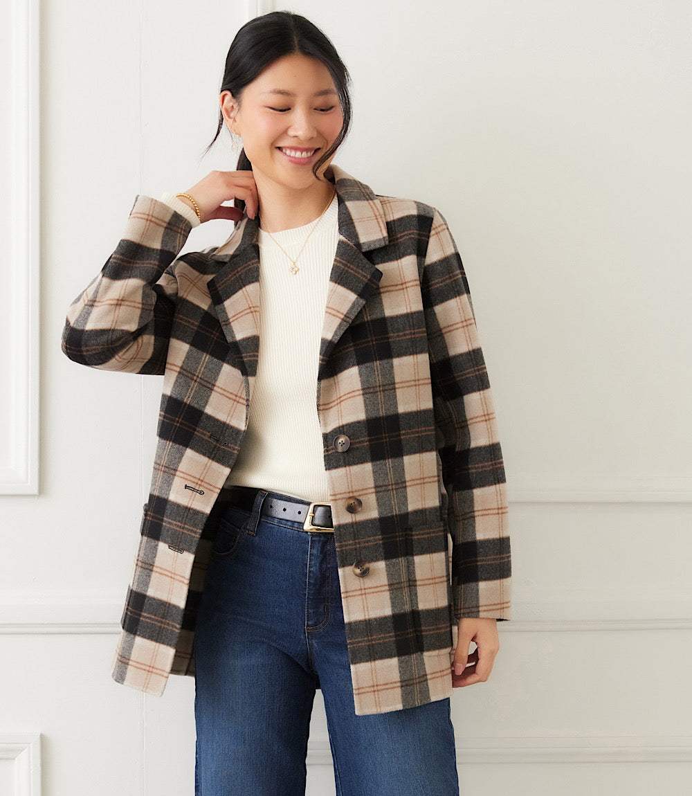 Oversized Brushed Plaid Blazer