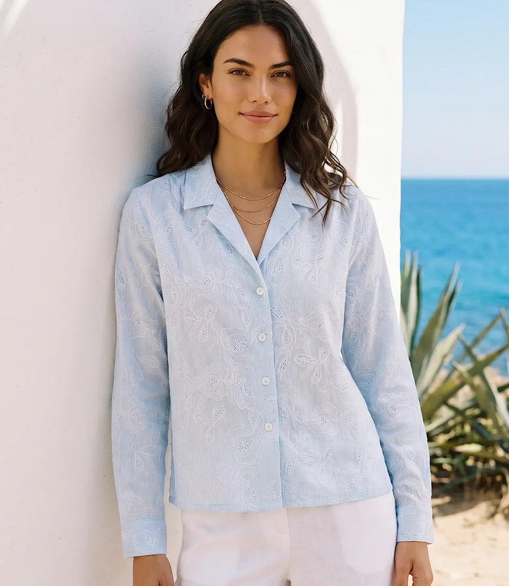 Petite Size Stripe Long Sleeve Embellished Button-Up Shirt