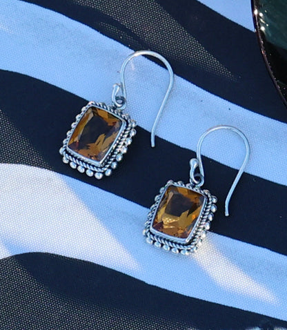 Sterling Silver Rectangular Gemstone Earrings