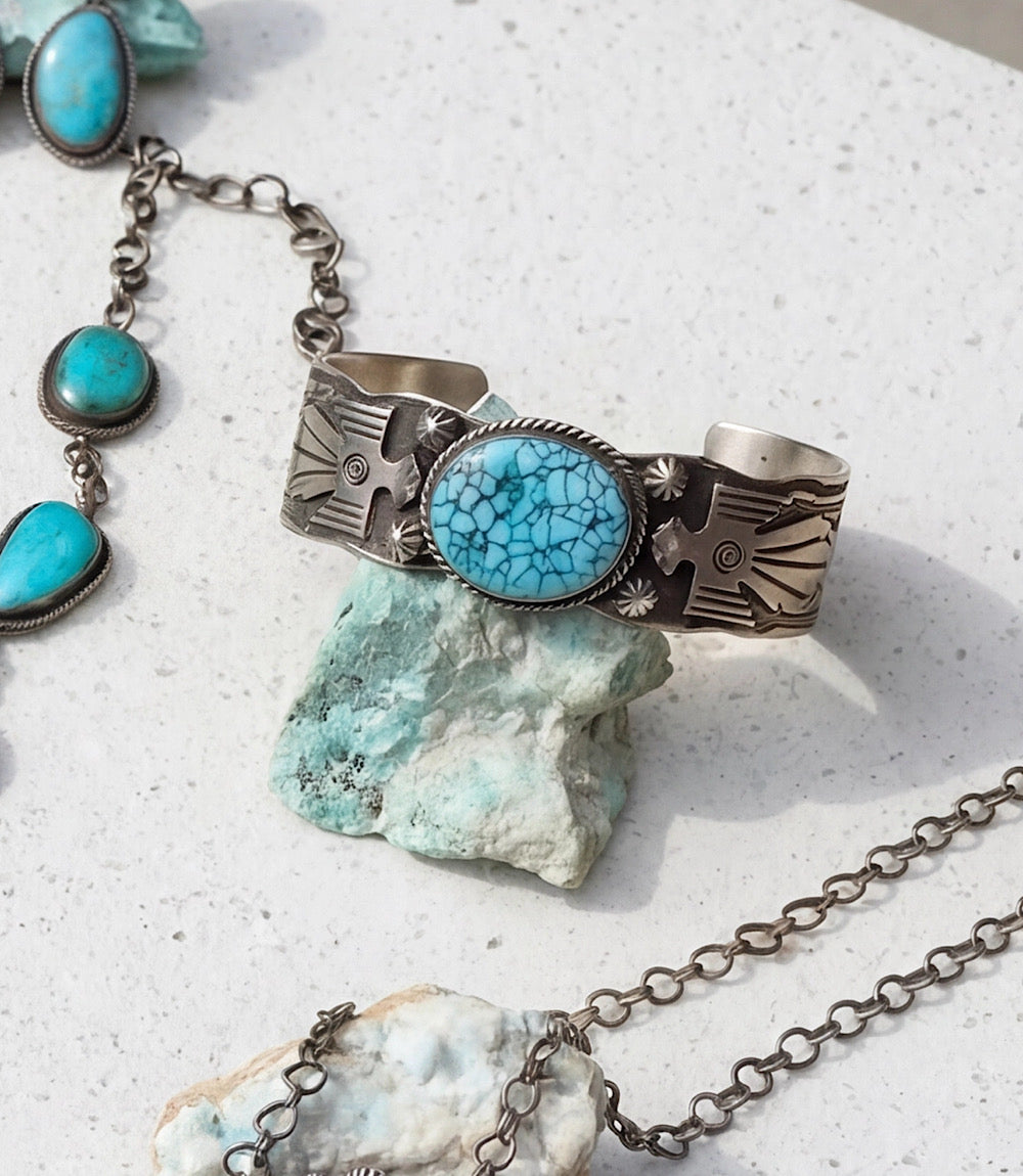 Kingman Turquoise Embellished Cuff Bracelet
