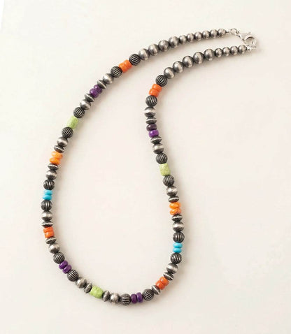 Multistone Sterling Silver Beaded Necklace