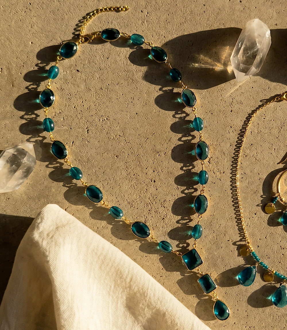 Teal Topaz Lariat Necklace