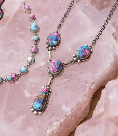 Dahlia Rose Turquoise Lariat Necklace And Earring Set