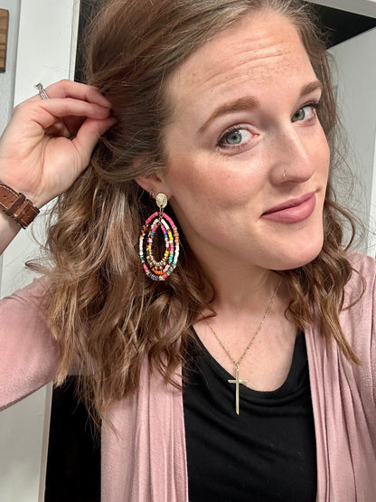 Beautiful Pink Beaded Statement Earrings