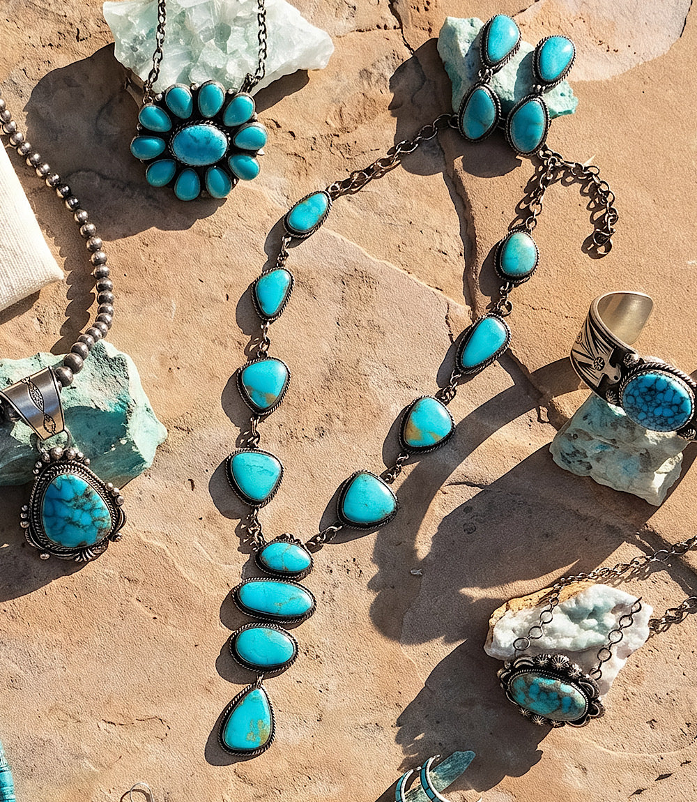 Kingman Turquoise Necklace And Earring Set