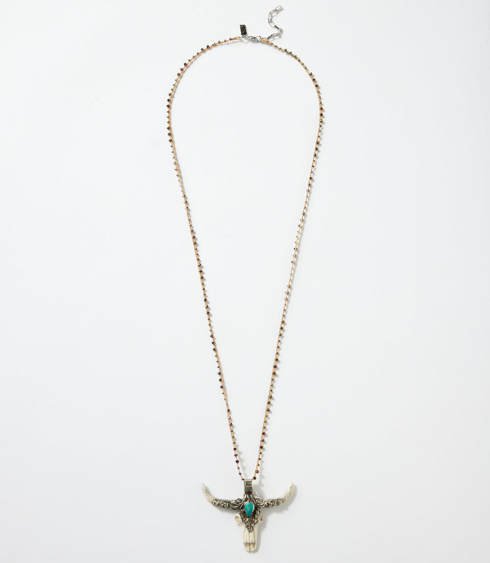 Sterling Silver Longhorn Carved Bone Necklace