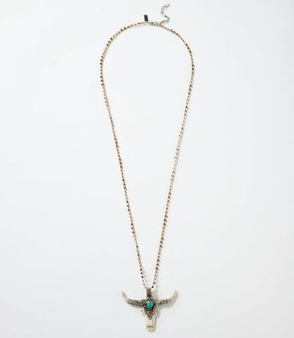 Sterling Silver Longhorn Carved Bone Necklace