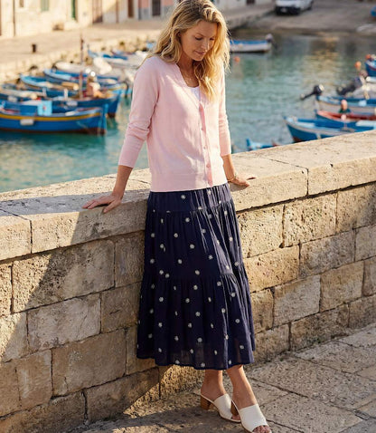 Embroidered Tiered Midi Skirt