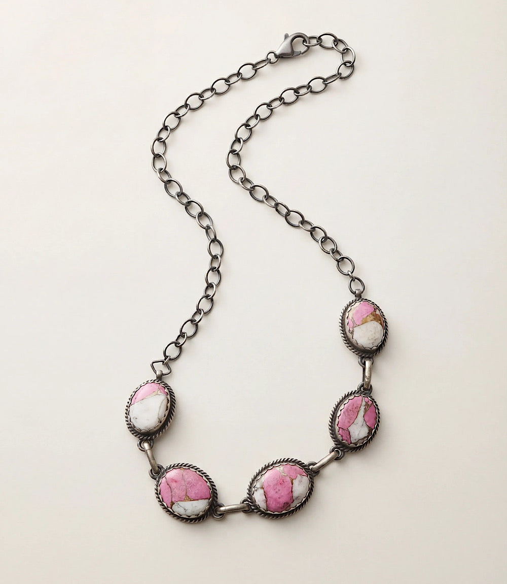Embellished Cotton Candy Turquoise Link Necklace