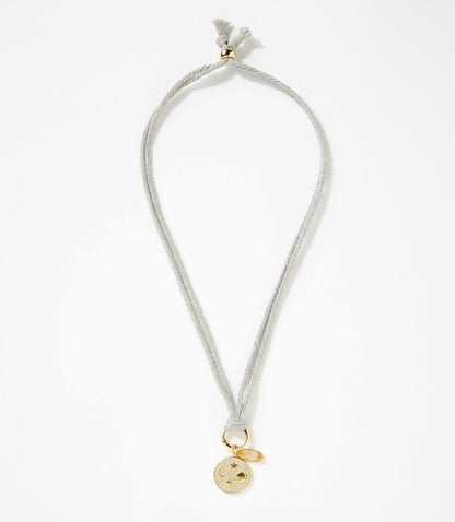Galaxy Disc And Oval Gemstone Cord Necklace
