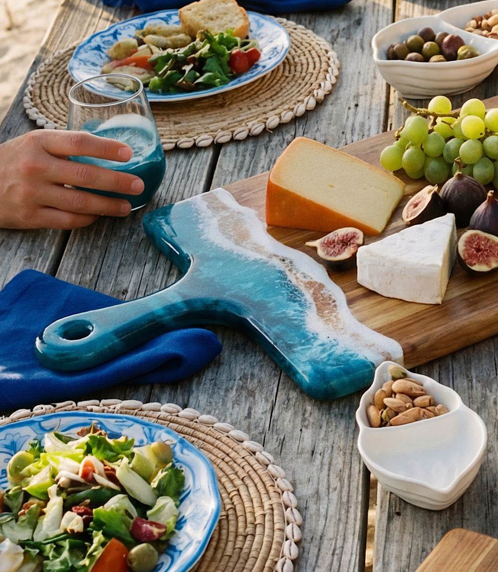 Ocean Waves Wooden Tray With Handle
