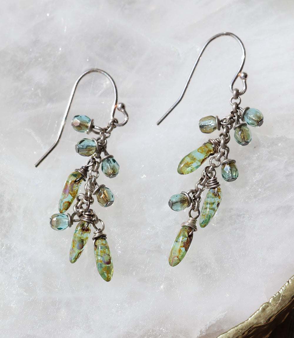 Rustic Creek Glass Cluster Earrings