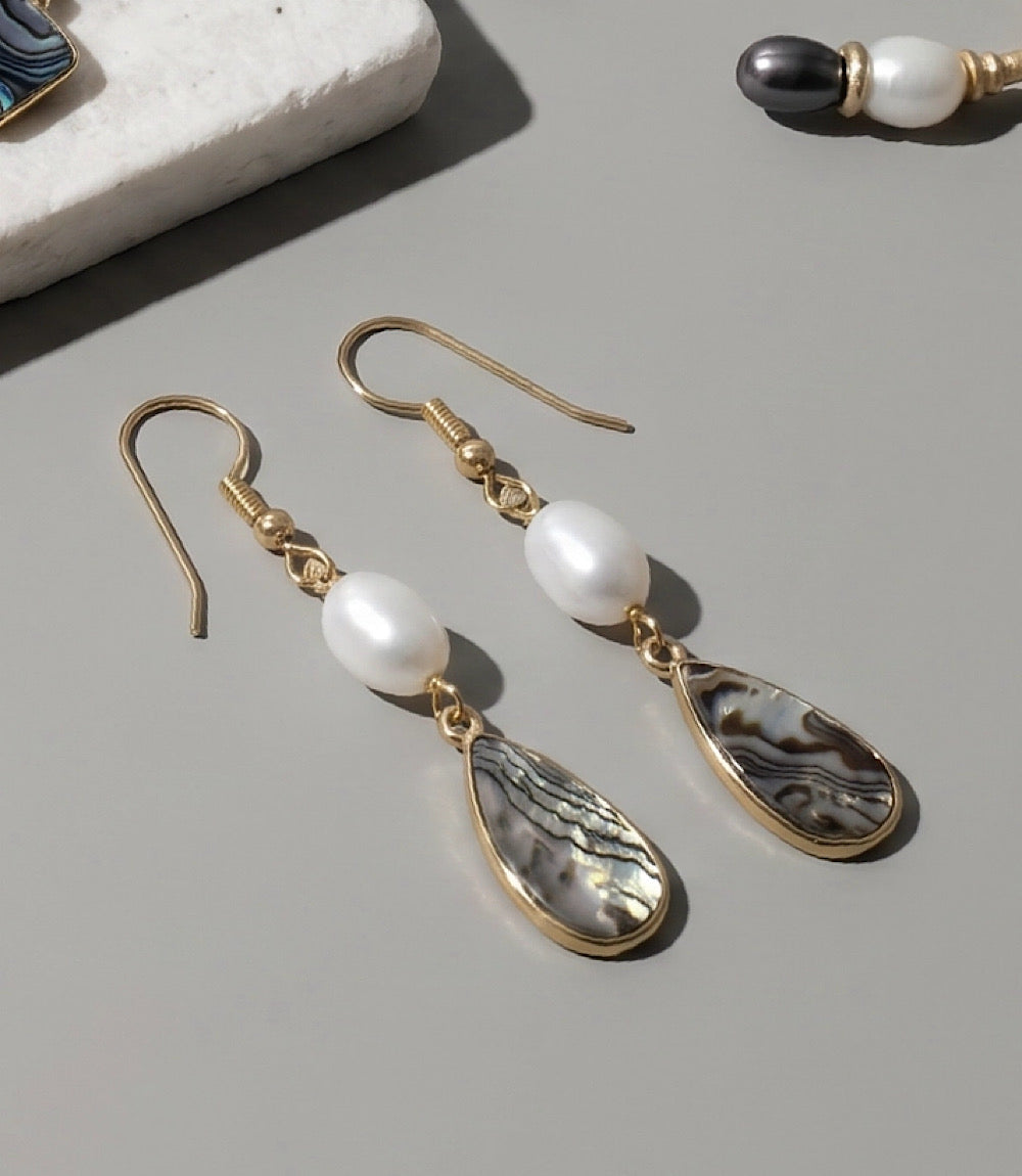 Abalone And Pearl Teardrop Earrings