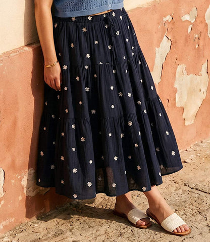 Plus Size Embroidered Tiered Midi Skirt