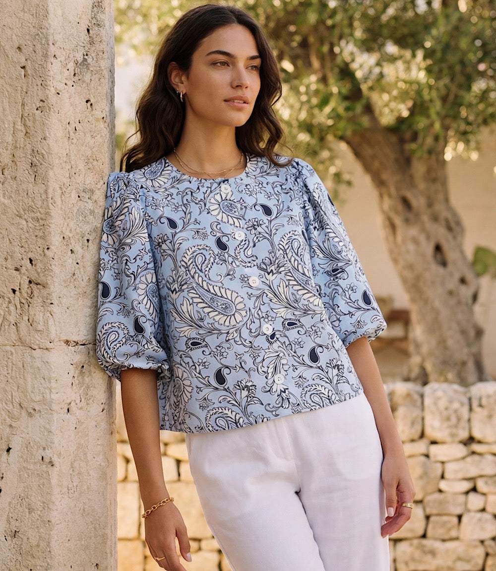 Puff Sleeve Button Front Top