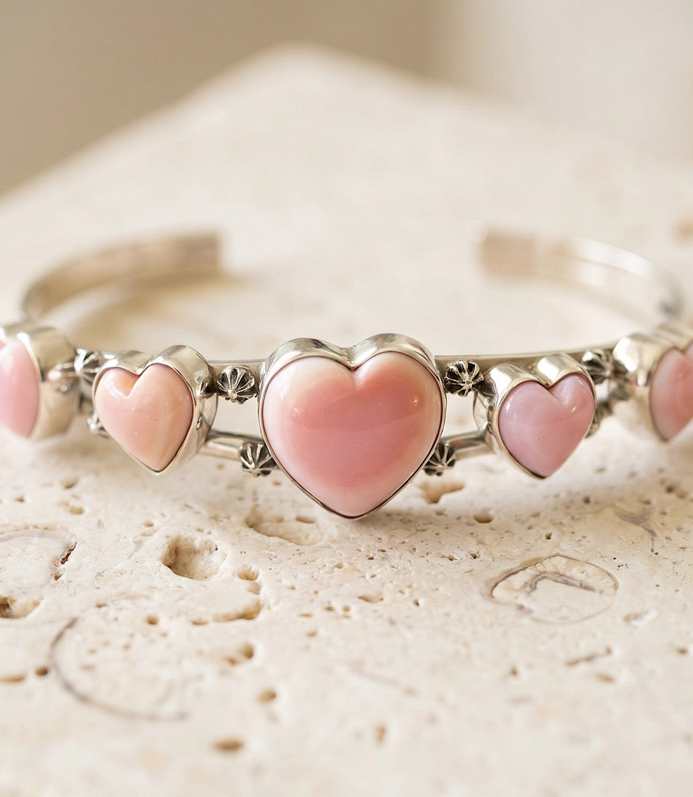 Pink Conch Station Heart Cuff Bracelet