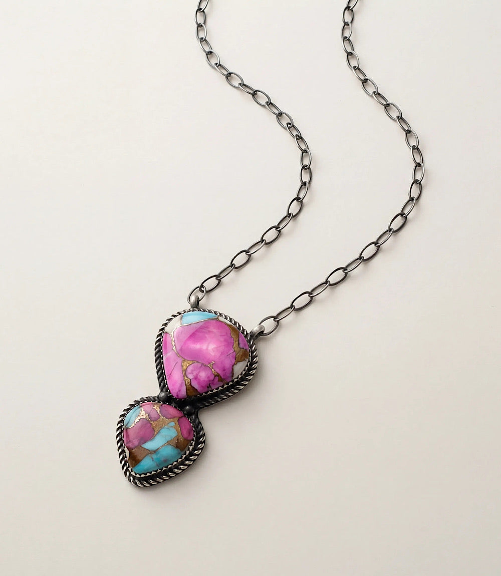 Cotton Candy Turquoise Double Teardrop Necklace
