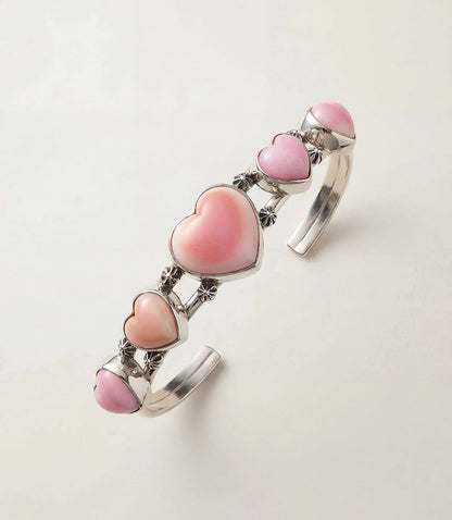 Pink Conch Station Heart Cuff Bracelet