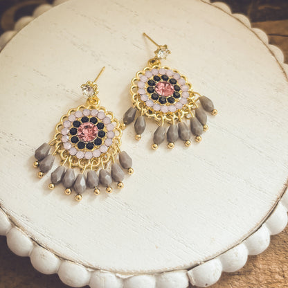 Beautiful Pink and Purple Crystal Drop Earrings