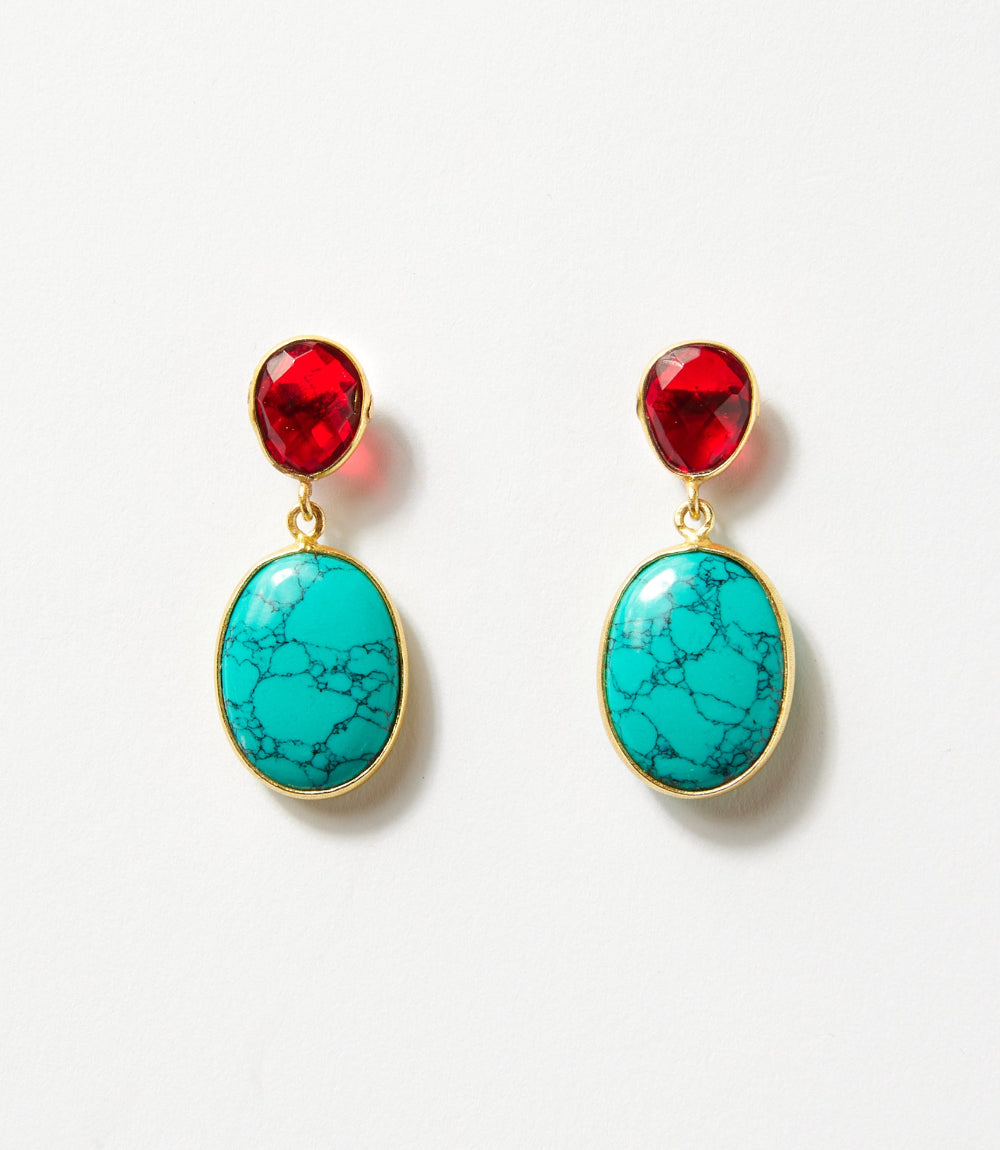 Turquoise And Ruby Crystal Earrings