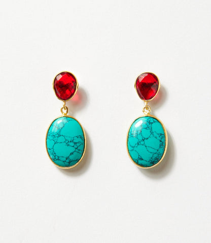 Turquoise And Ruby Crystal Earrings
