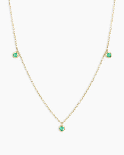 14K Gold Classic Emerald Trio Necklace