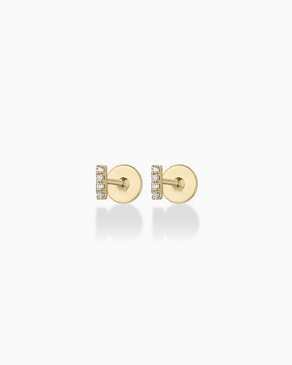 14K Diamond Pavé Bar Flat Back Studs